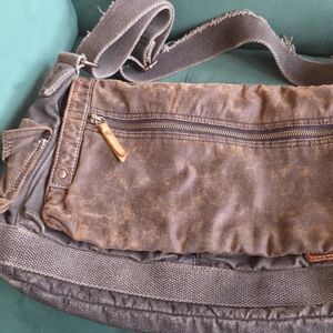 The Bed Stu Hawkeye Leather Canvas Messenger Crossbody Bag